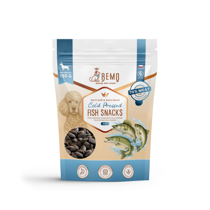 Bemo Cold Pressed Fish Snacks - semi-soft cold-pressed fish treats for dogs