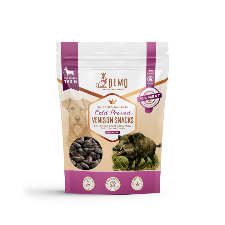 Bemo Cold Pressed Venison Snacks - półmiękkie smaczki z dziczyzną tłoczone na zimno dla psów