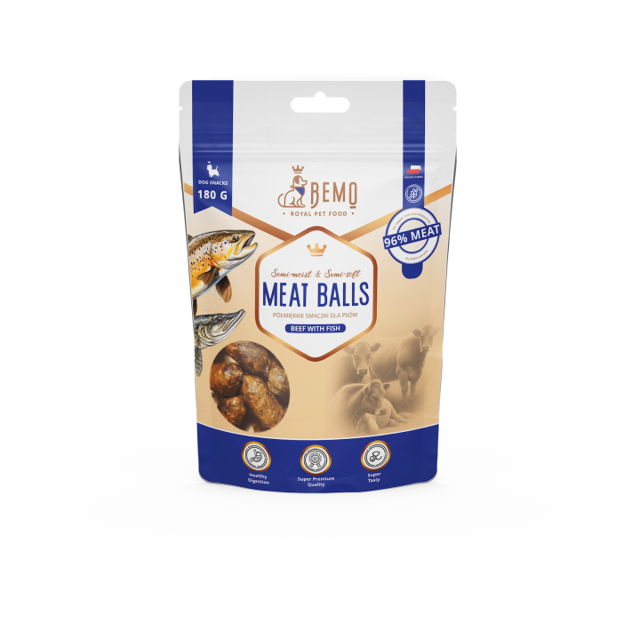 Meat Balls Beef with fish - semi-soft treats for dogs with fish