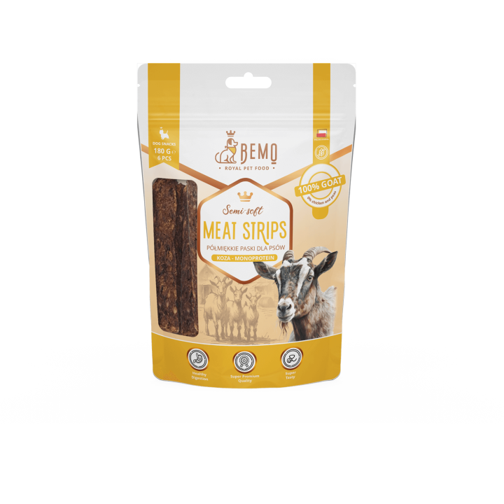 Meat Strips Goat - hypoallergenic, semi-soft treats for dogs with goat