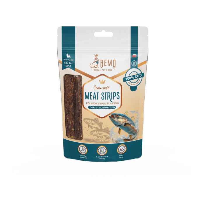 Meat Strips Cod - hypoallergenic, semi-soft treats for dogs with cod
