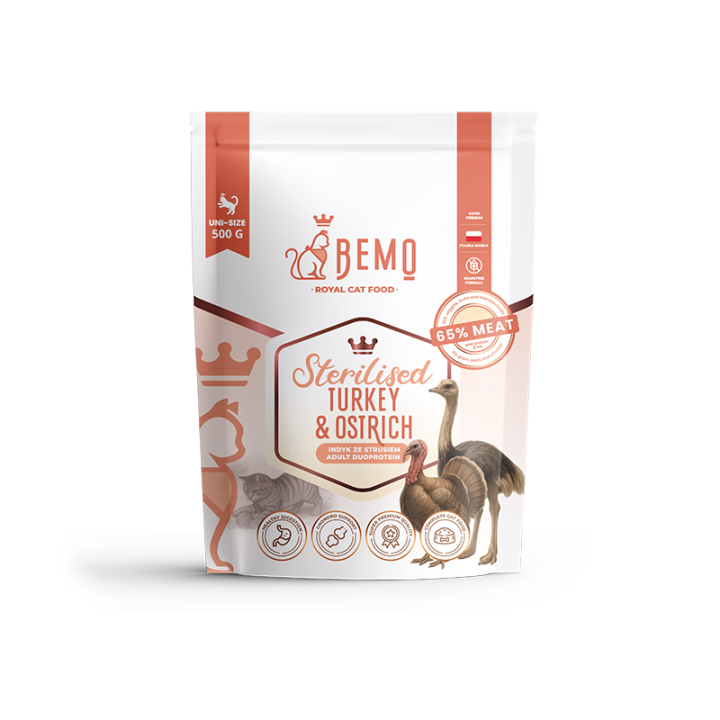 Bemo Cat Sterilised Turkey & Ostrich – dry cat food with turkey and ostrich
